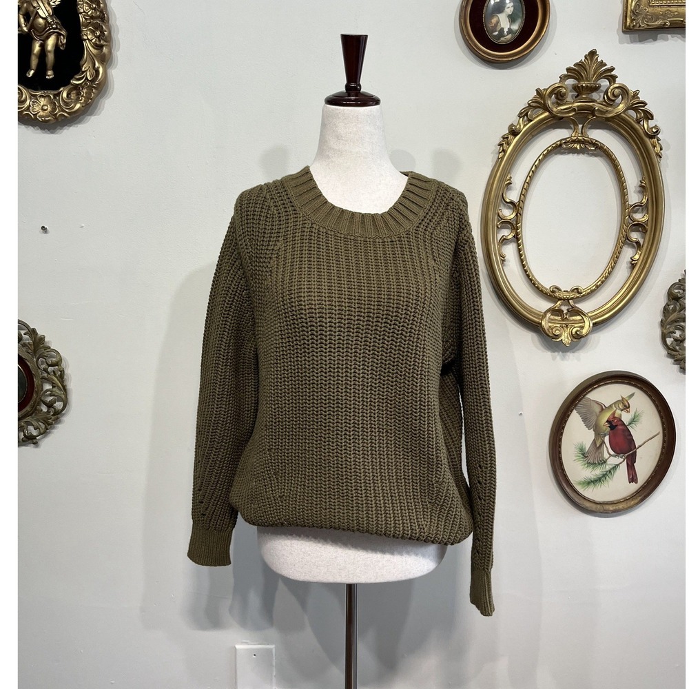 Everlane Olive Green Heavy Ribbed Knit Crew Neck Sweater - Size Small